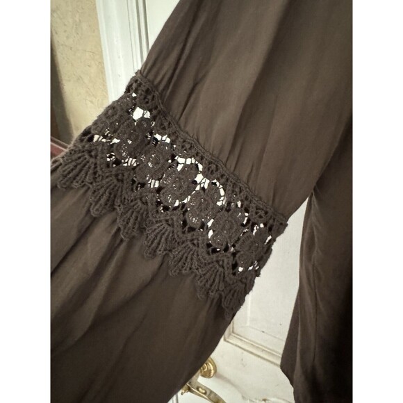 Tesoro Vintage Italian Blouse Boho Brown Crochet Trim One Size Made in Italy - Picture 5 of 5